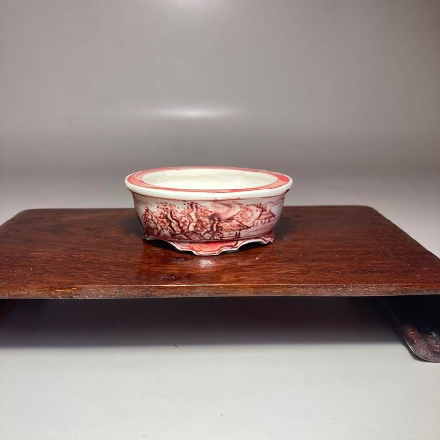 盆栽鉢　上州勝山 盆栽小鉢：寿（上州勝山画）五彩山水図 正方鉢 【現品】*資材